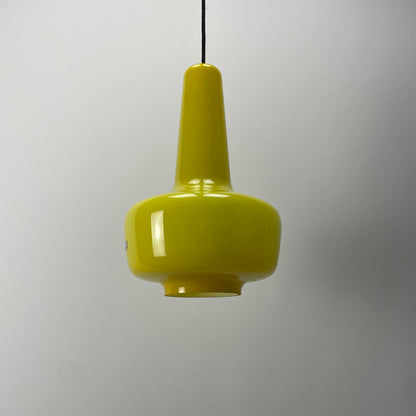 Neon yellow opaline glass pendant lamp KRETA for Holmegaard by Jacob Bang 1960