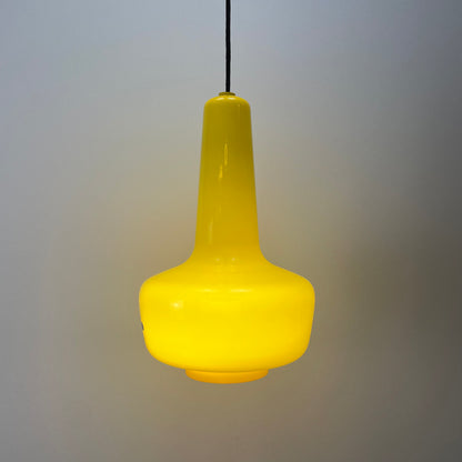 Neon yellow opaline glass pendant lamp KRETA for Holmegaard by Jacob Bang 1960