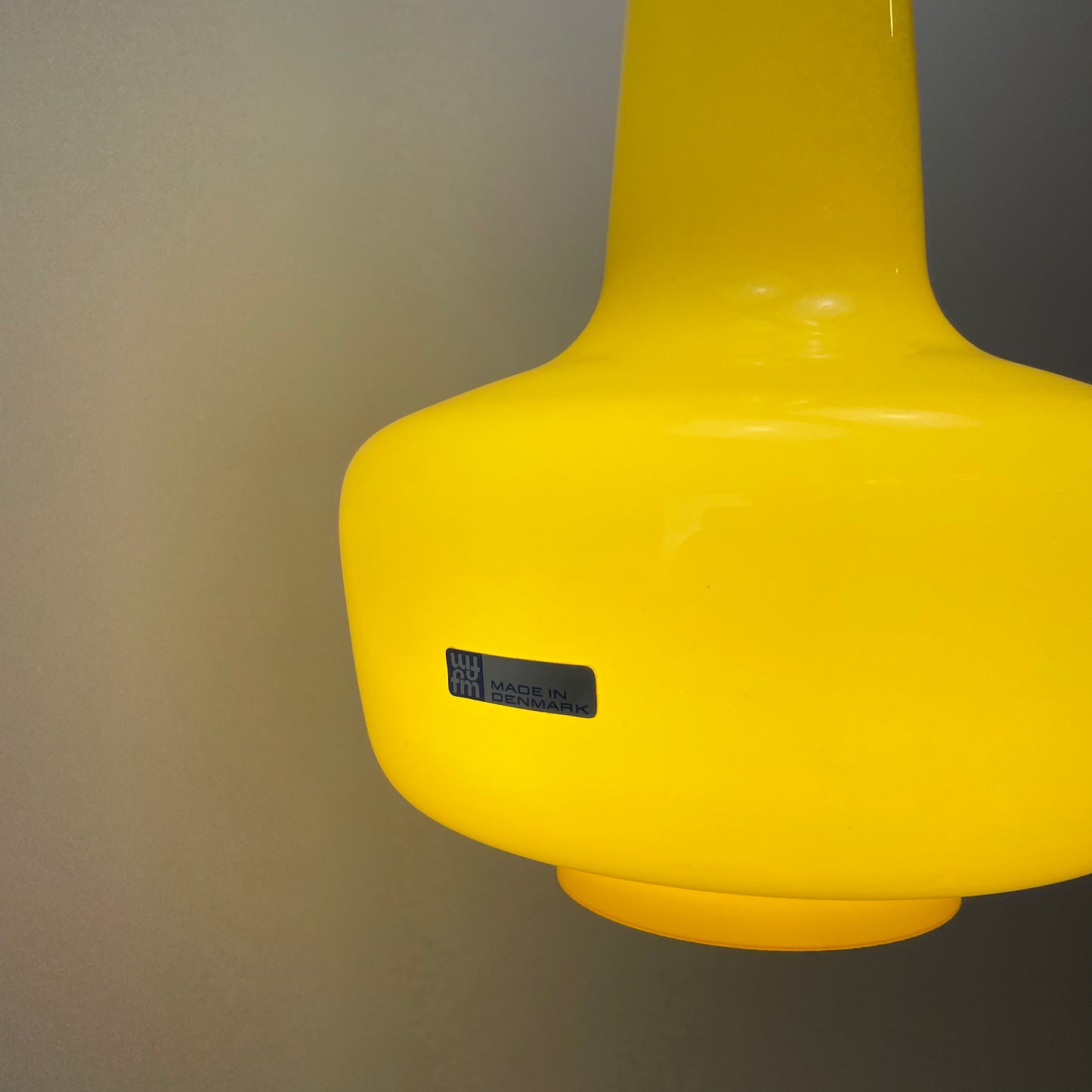 Neon yellow opaline glass pendant lamp KRETA for Holmegaard by Jacob Bang 1960