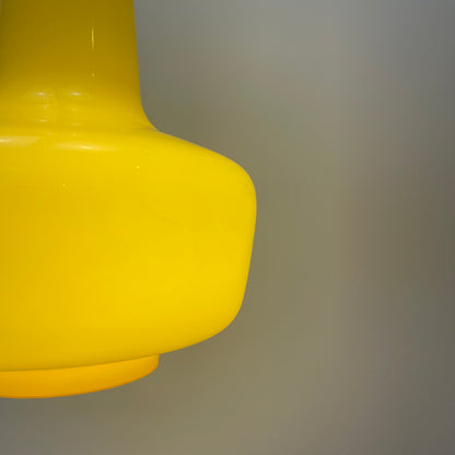 Neon yellow opaline glass pendant lamp KRETA for Holmegaard by Jacob Bang 1960