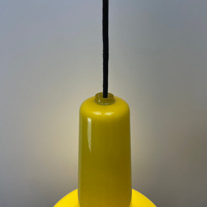 Neon yellow opaline glass pendant lamp KRETA for Holmegaard by Jacob Bang 1960