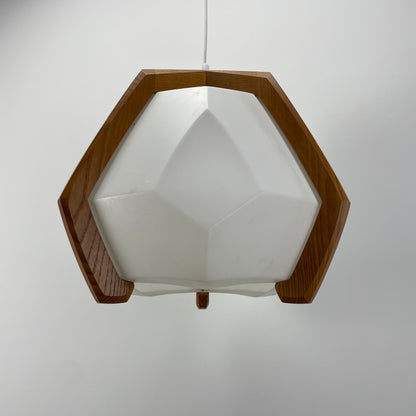 Wood & plexiglass pendant light by Rudolf Dörfler 1970