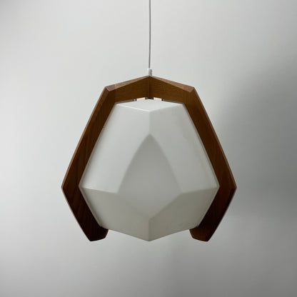 Wood & plexiglass pendant light by Rudolf Dörfler 1970