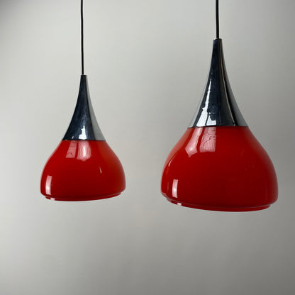 Tulip shaped pair of glass pendant lights by Doria Leuchten 1970