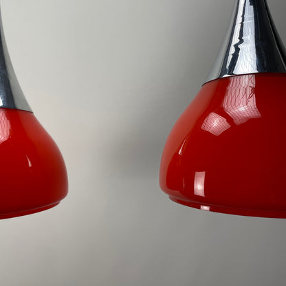 Tulip shaped pair of glass pendant lights by Doria Leuchten 1970