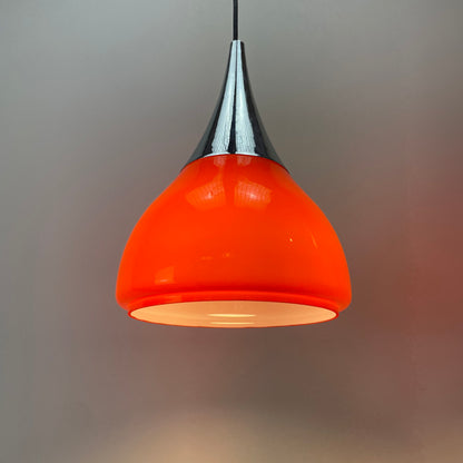 Tulip shaped pair of glass pendant lights by Doria Leuchten 1970