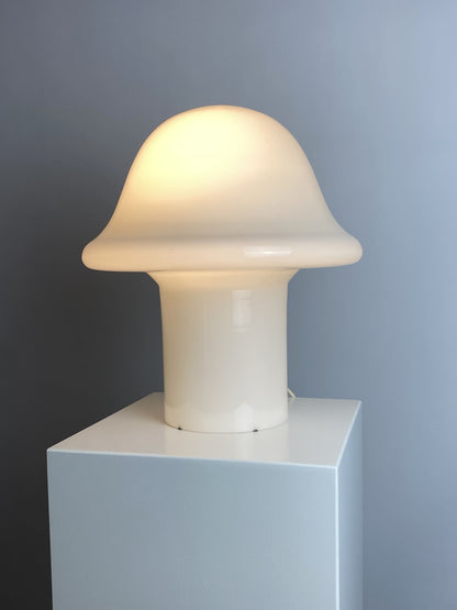Large fully white glass Peill and Putzler mushroom table lamp XL 1970