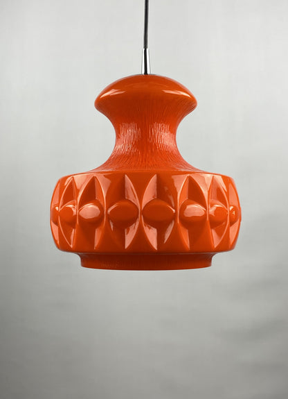 Orange glass pendant light by Peill and Putzler 1960