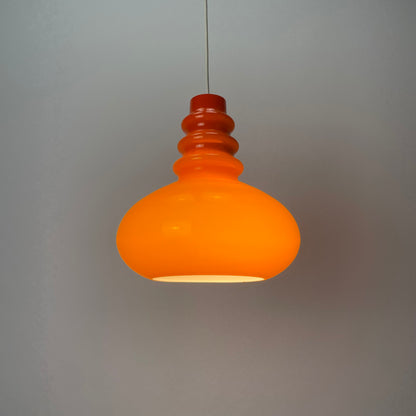 Orange midcentury glass pendant light by Peill & Putzler 1960