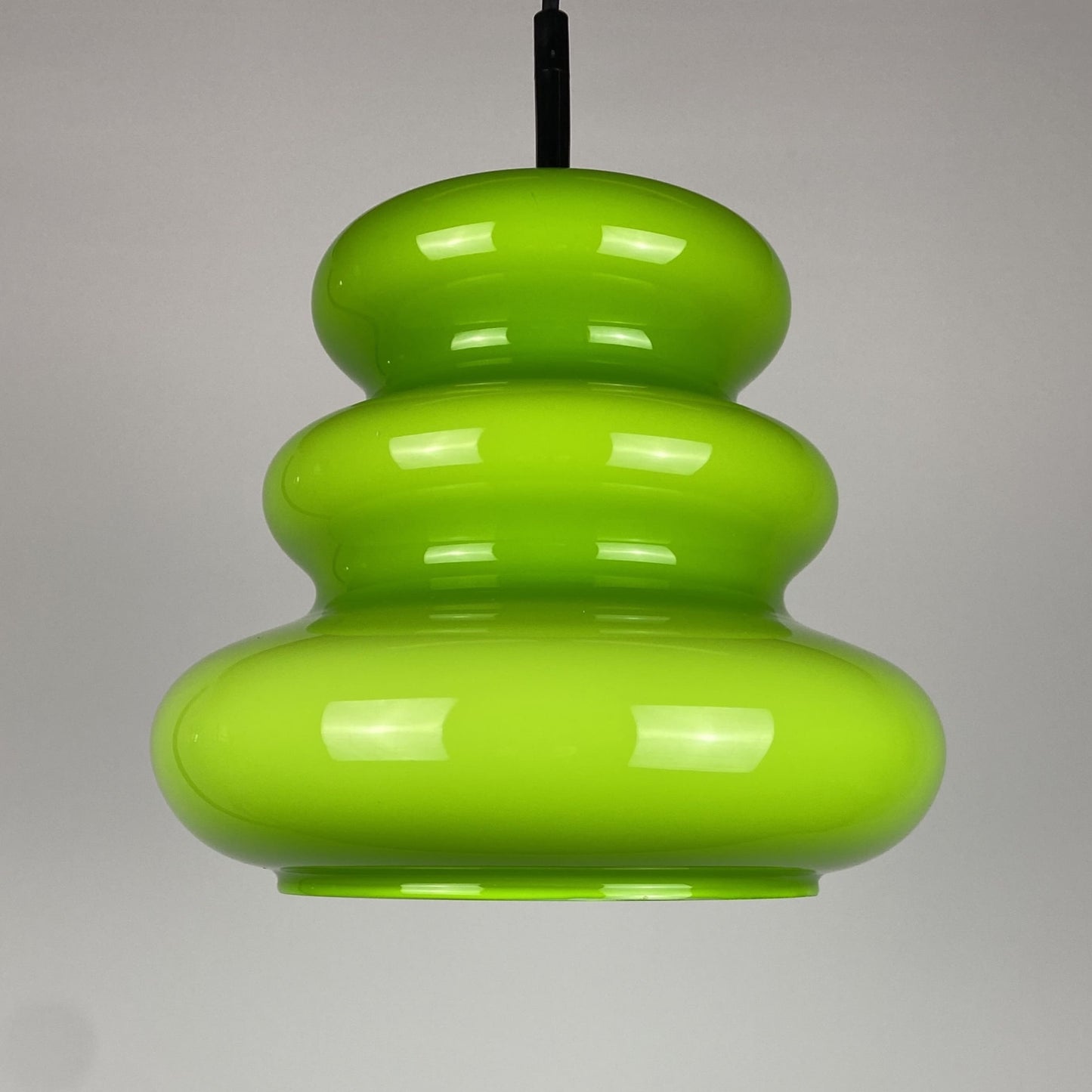 Rare apple green glass pendant light AH 1 by Peill and Putzler 1960