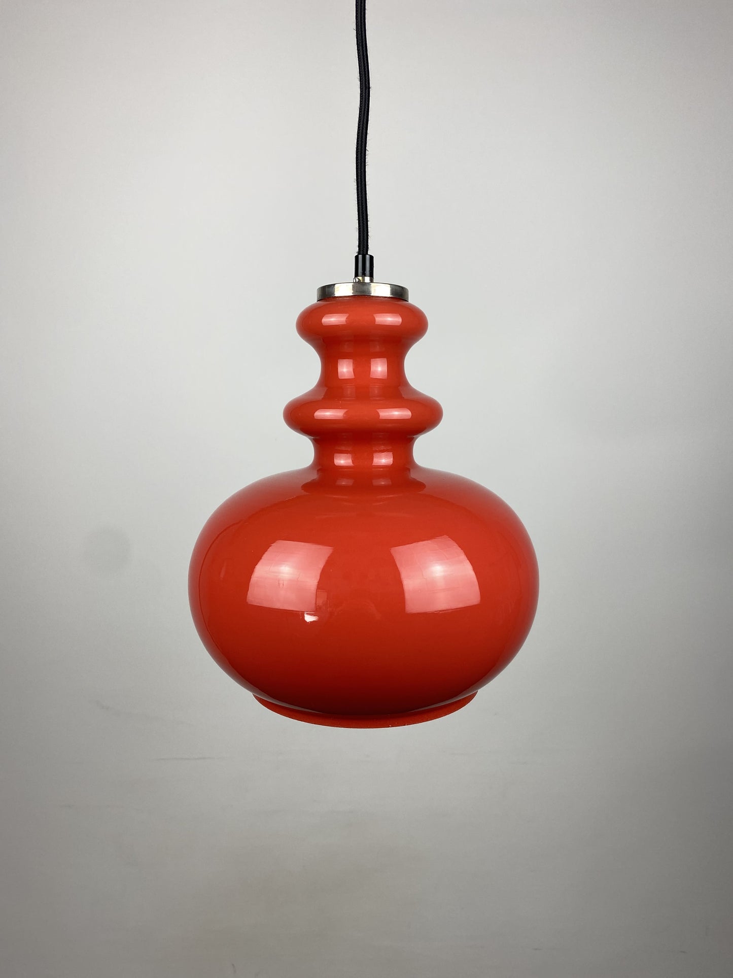 Red Opaline glass pendant light by Glashütte Limburg 1970