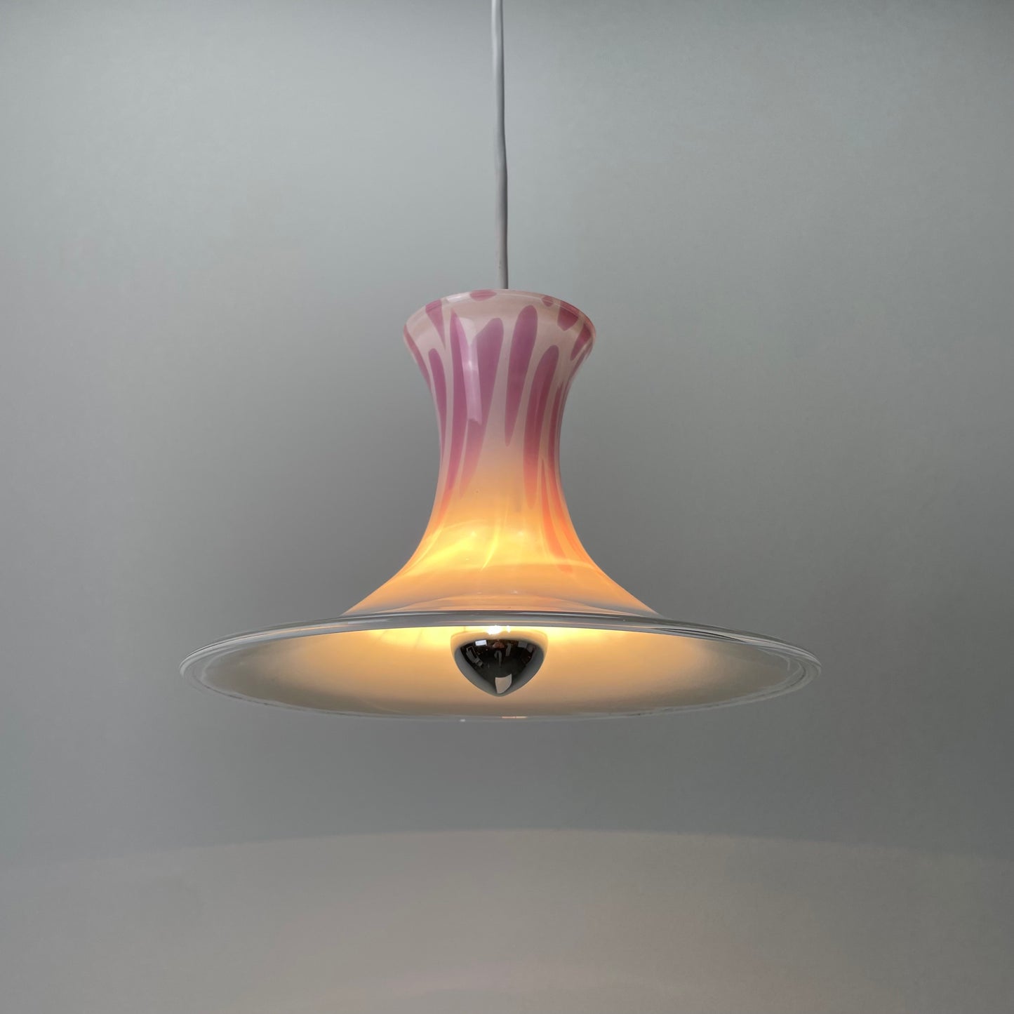 White and pink Mandarin pendant light by Michael Bang for Holmegaard 1980