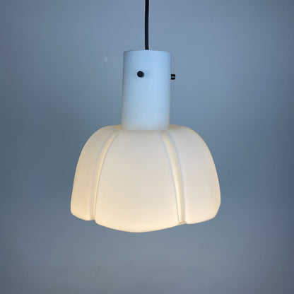 White flower shaped frosted glass pendant light by Glashütte Limburg