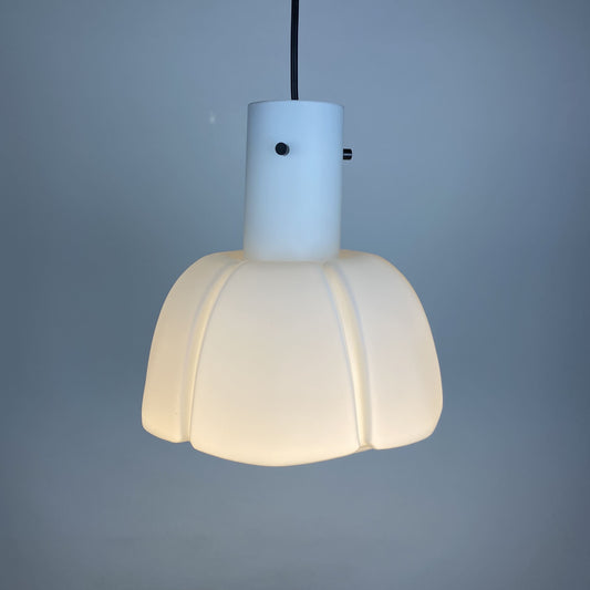 White flower shaped frosted glass pendant light by Glashütte Limburg