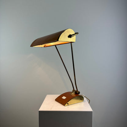 Brass and leather JUMO desk light by Eileen Grey, 1930