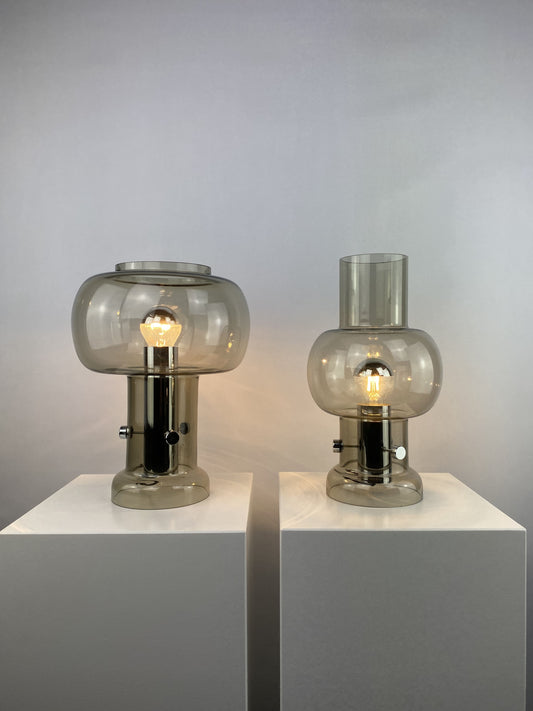 Pair of Smoked glass table lamps by Nettelhoff Leuchten from the 1970's