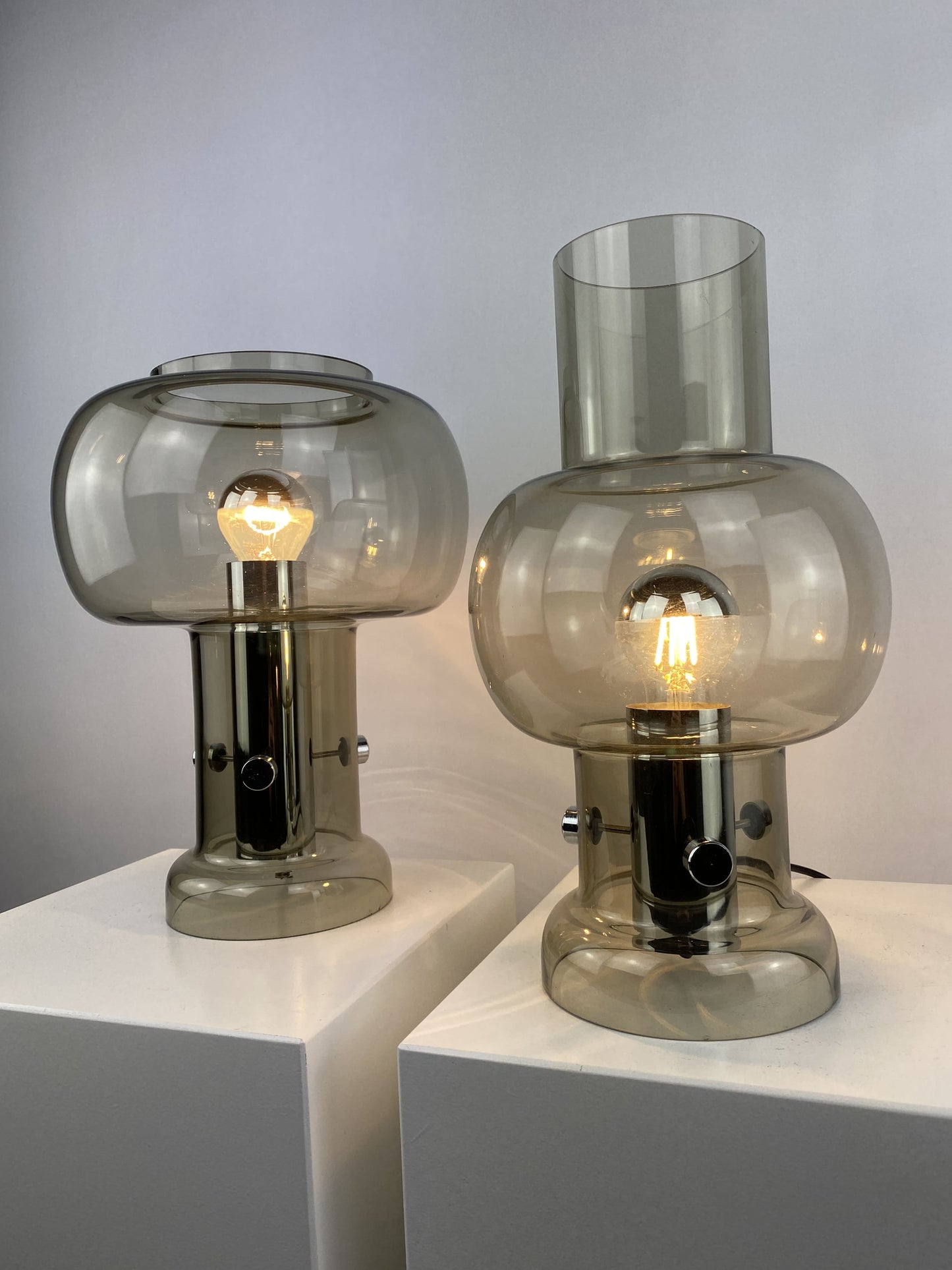 Pair of Smoked glass table lamps by Nettelhoff Leuchten from the 1970's