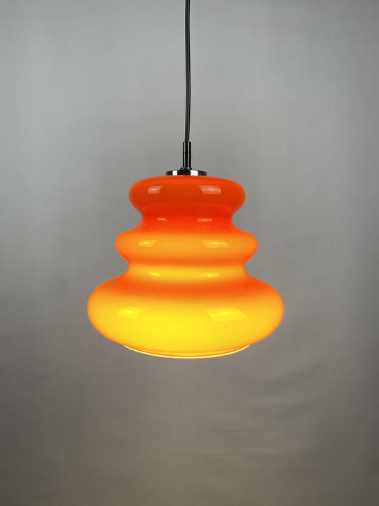 Orange opaline glass pendant light by Peill and Putzler 1960