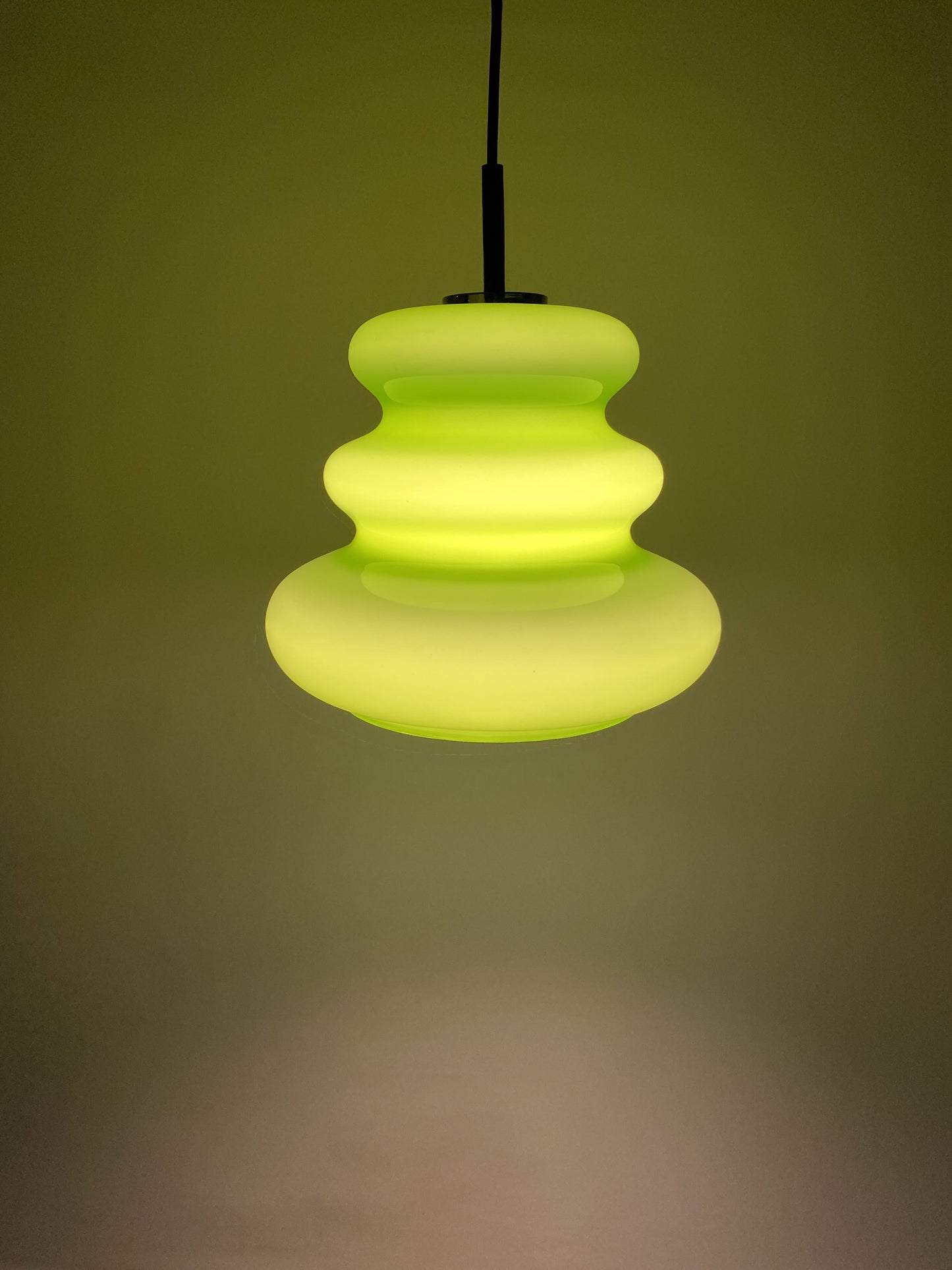 Rare apple green glass pendant light AH 1 by Peill and Putzler 1960