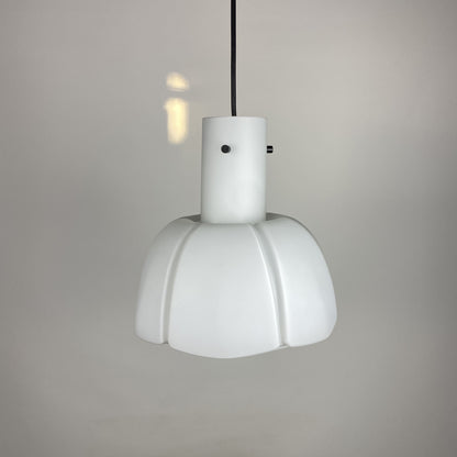 White flower shaped frosted glass pendant light by Glashütte Limburg