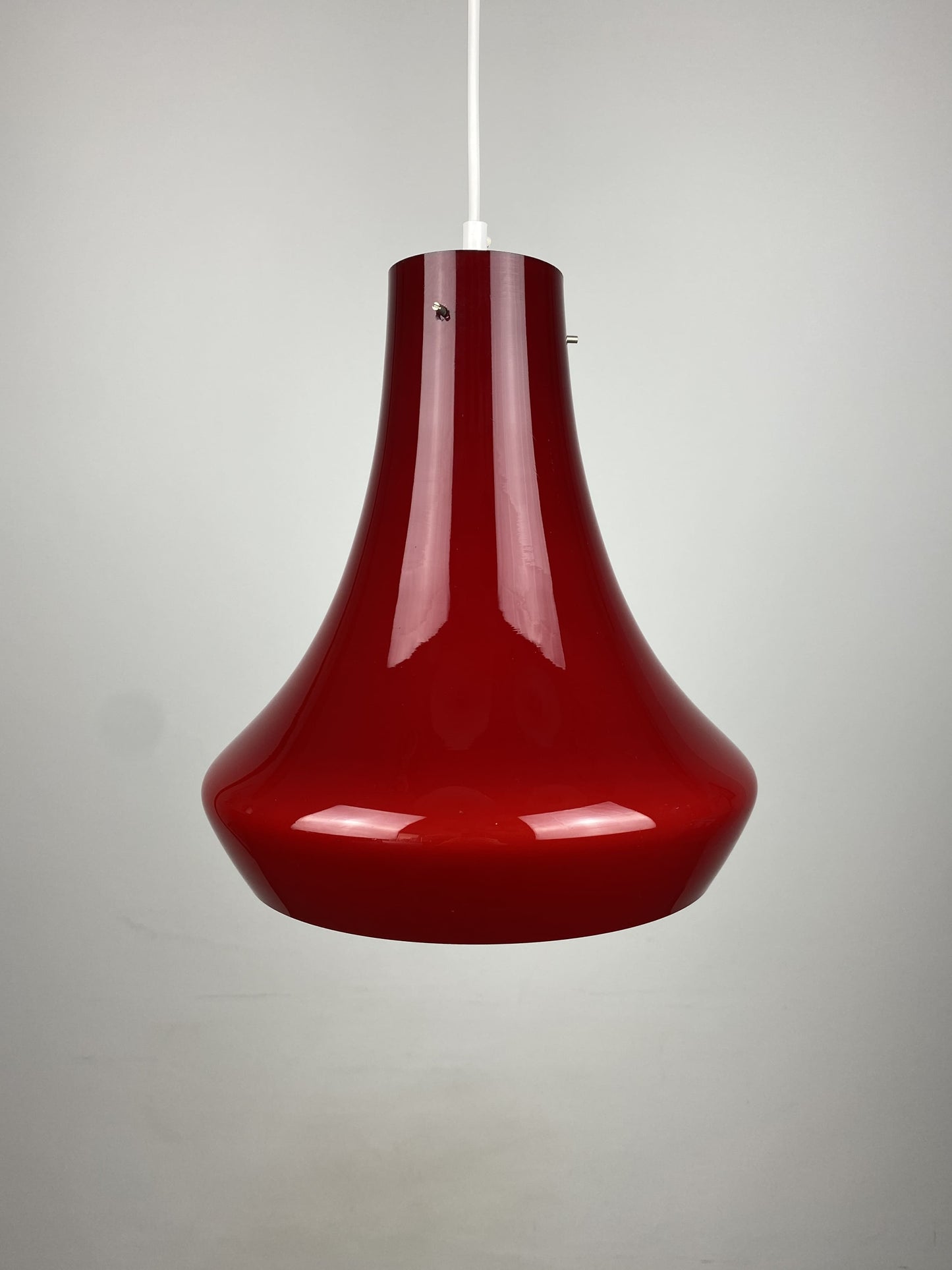 Cherry red trumpet shaped glass pendant light 1970
