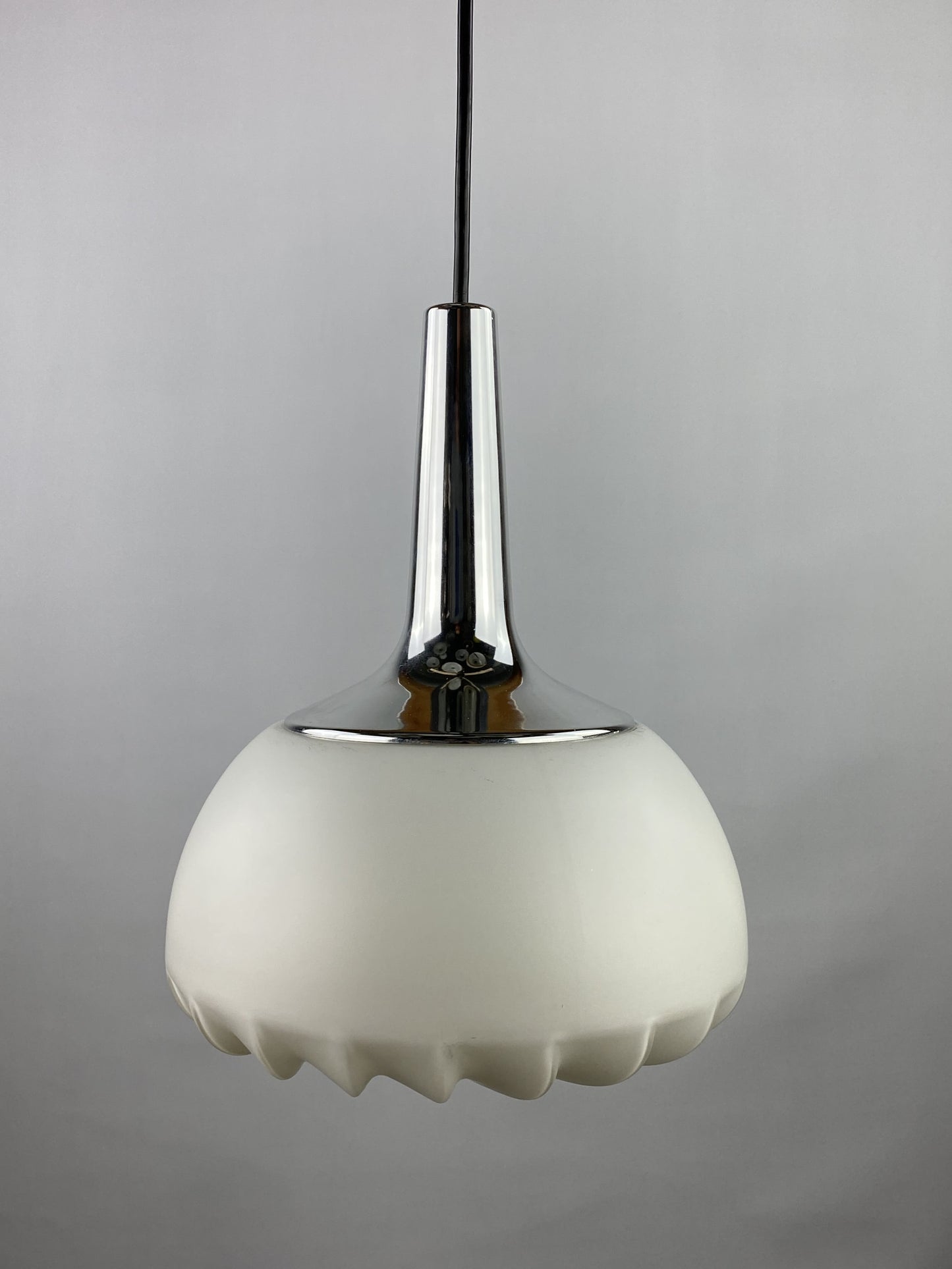 Rare white swirl glass and chrome pendant light by Peill & Putzler