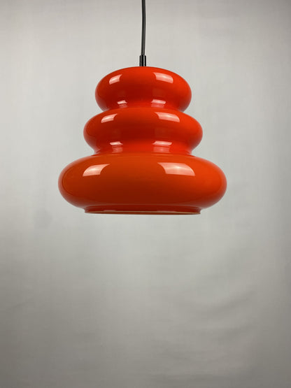 Orange opaline glass pendant light by Peill and Putzler 1960