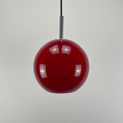 Red opaline glass globe pendant light from Peill & Putzler 1960