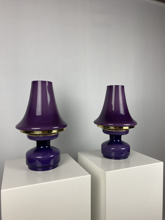 Pair of purple glass mushroom table lights B-124 by Hans Agne Jakobsson for AB Markaryd