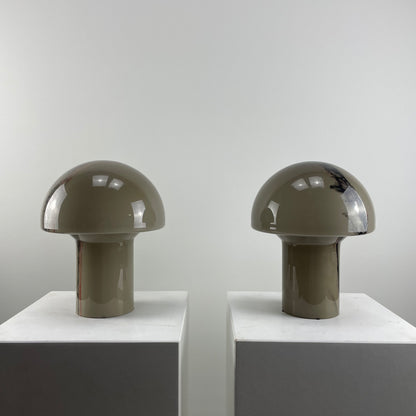 Pair of brown glass Peill and Putzler LIDO mushroom table lamps, 1970