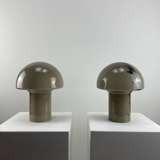 Pair of brown glass Peill and Putzler LIDO mushroom table lamps, 1970