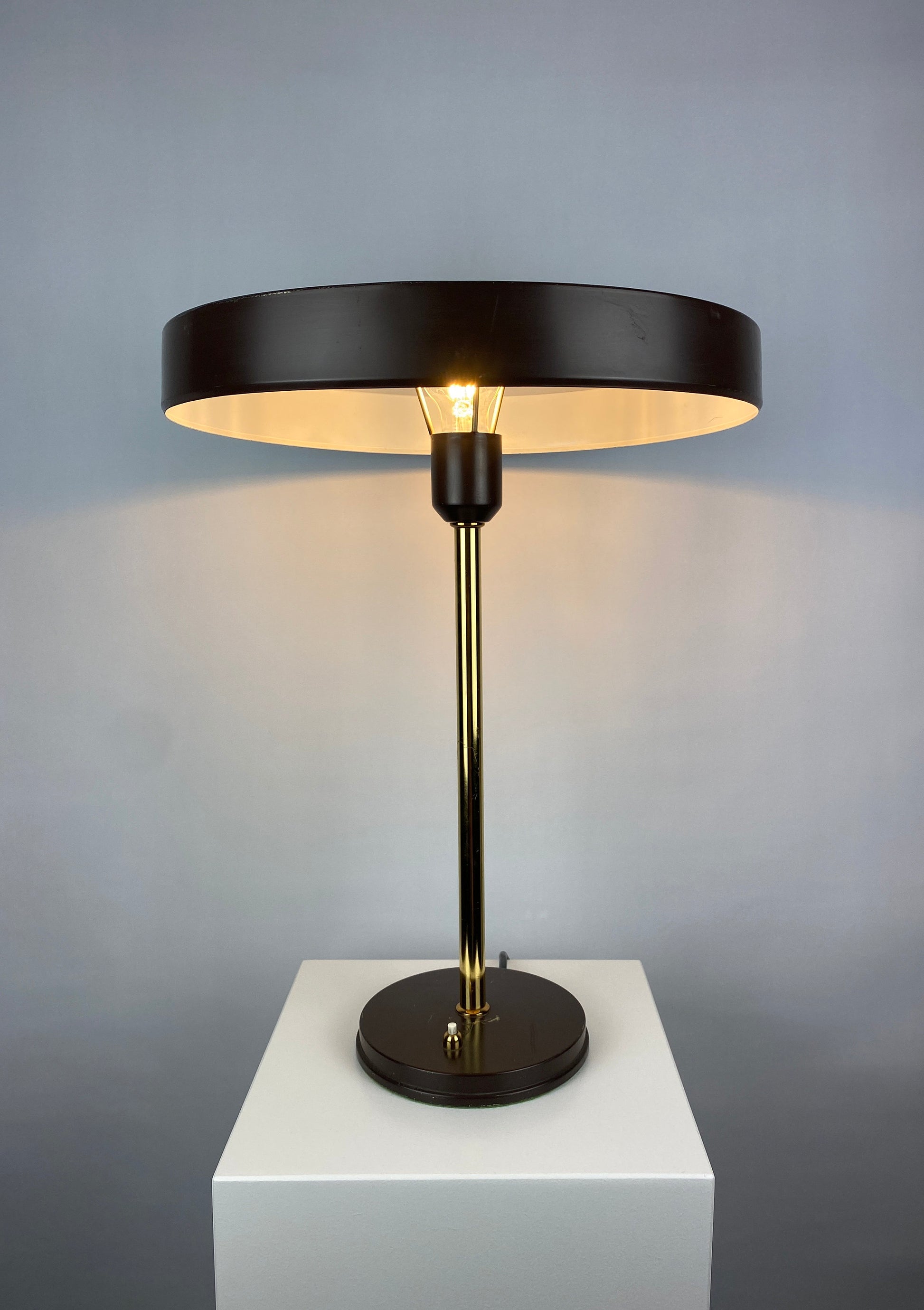 One of four Brown and gold table lamp Timor 69 by Louis Kalff for Philips 1970